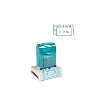 Shachihata Xstamper VersaDater Pre-Inked Message/Date Stamp, RECEIVED, 1-5/16" x 2-1/8", Blue/Red 66211